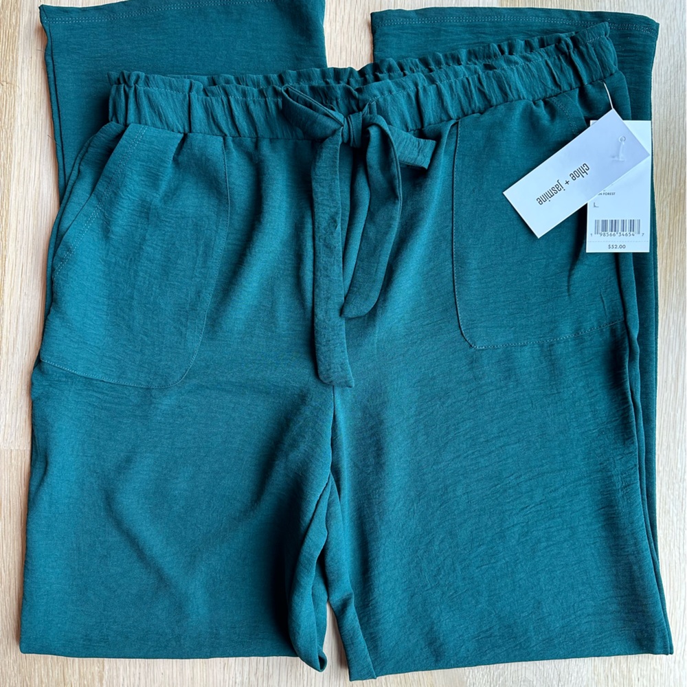 Chloe and Jasmine Crepe Pants Rain Forest Green size Large - Picture 4 of 5